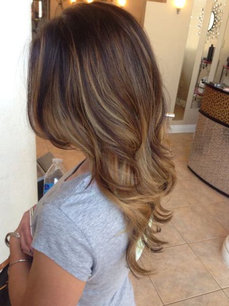 Ash brown with honey blonde caramel highlights for women