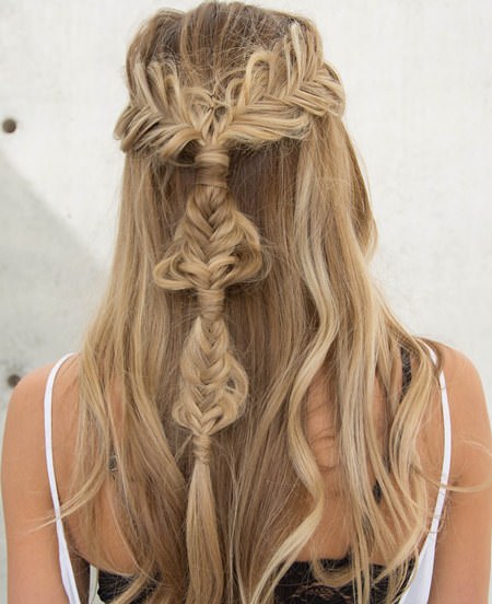 Boho half up bhalo fishtail braid creative fishtail braid hairstyles