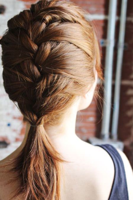 Four strand French braid with Ponytail mid length hairstyles