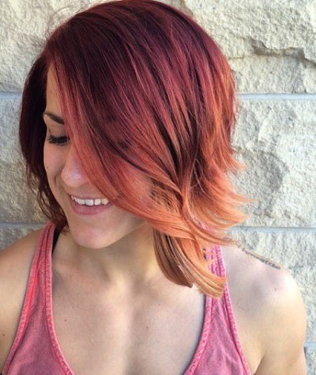 Sunset ombre with a line long bob haircuts