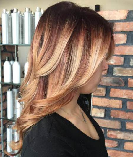 blonde balayage highlights with copper hair color types of coffee brown hair color
