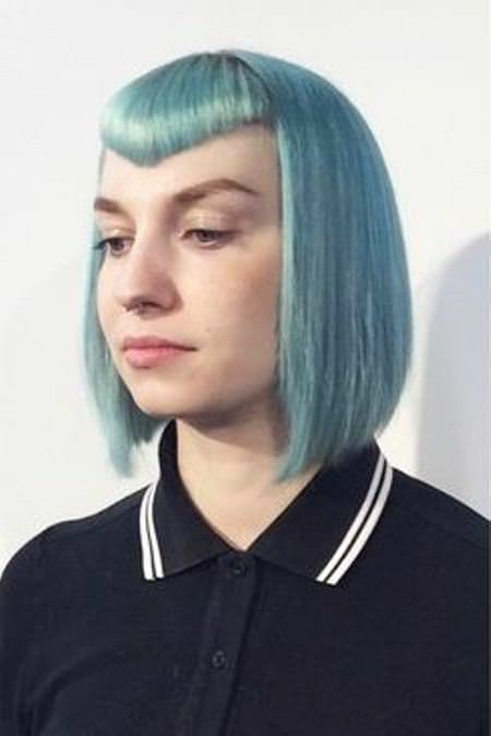 boisterous in blue medium length haircuts with bangs