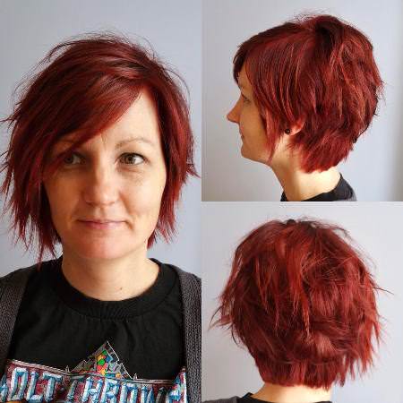 cherry red shag hairstyles for women over 40
