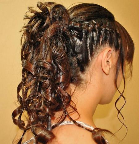 curly ponytail with side braid curly hairstyles for girls