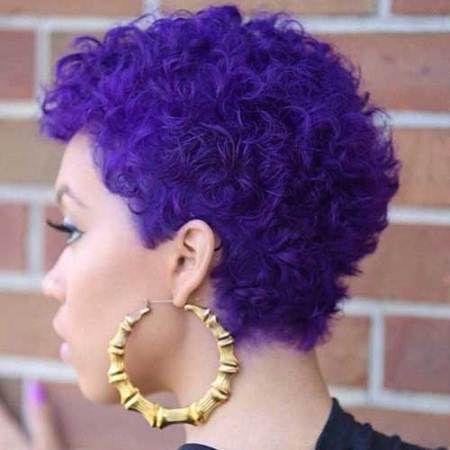 curly purple pixie short hairstyles for black women