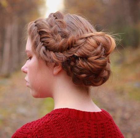 curly side bun and fishtail braid updos for long hair
