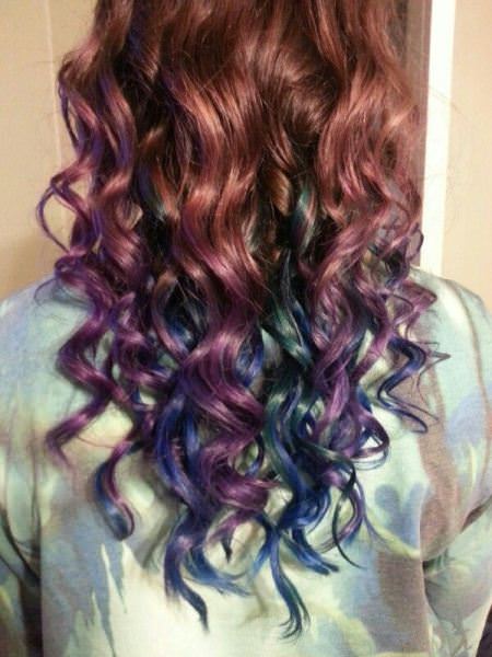 dark brown with blue and purple lavender ombre hair and purple ombre