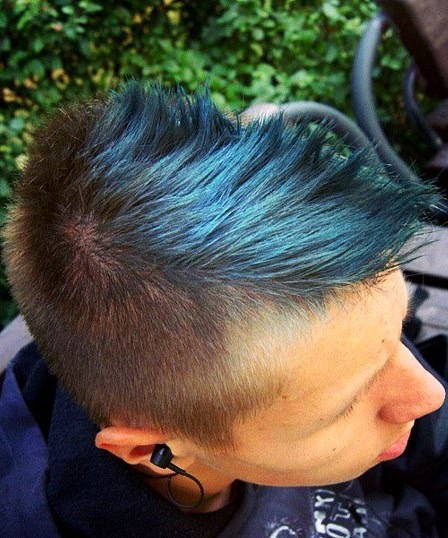 faux hawks with blue crest sweep mohawk hairstyles