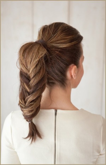 fishtail braid with a pony mid-length hairstyles