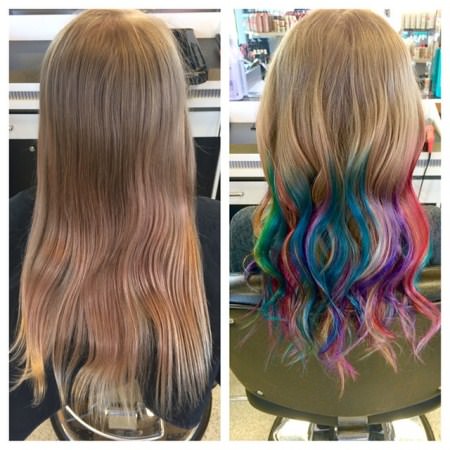 golden blonde with rainbow effect shades of strawberry blonde hair color
