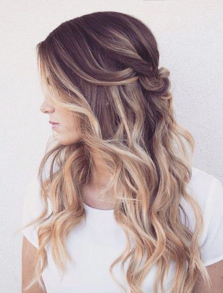 half up blonde ombre curl bridesmaid hairstyles
