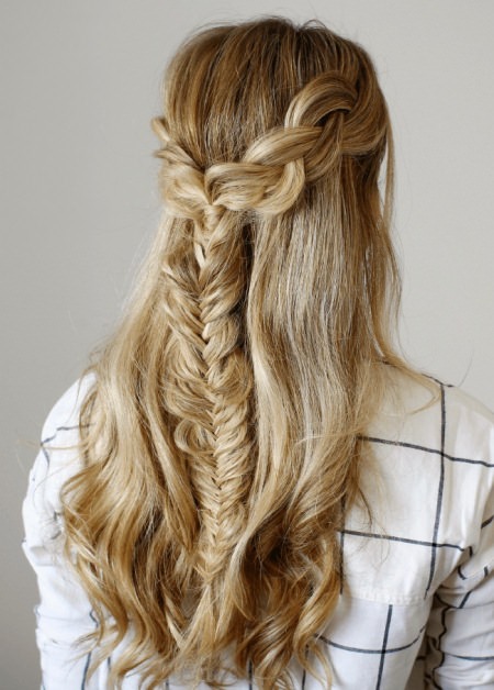 half up fishtail braid blonde hairstyles