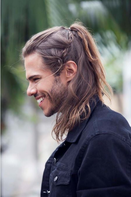 half up pony long hairstyles for men
