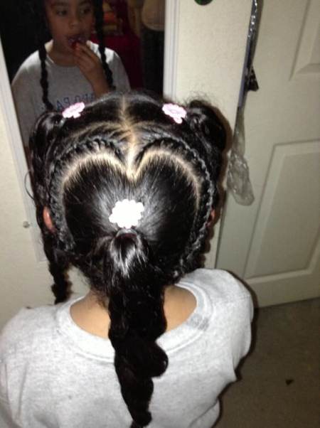 heart shaped braid with curled ponytail braids for kids