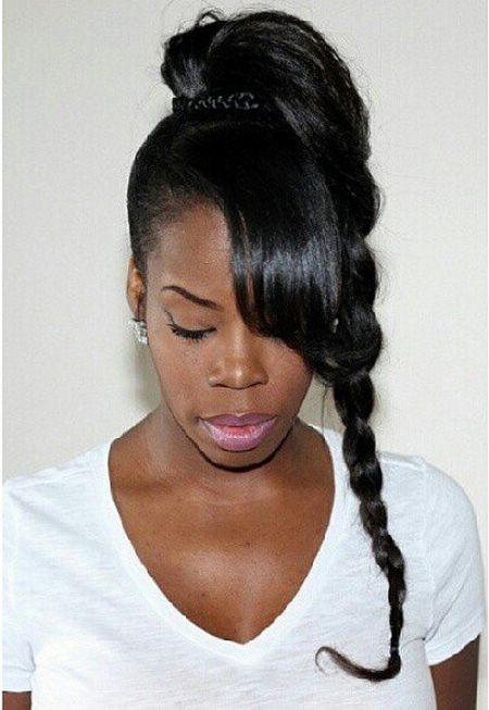 high braided ponytail with peeka-boo-bangs different hairstyles with bangs