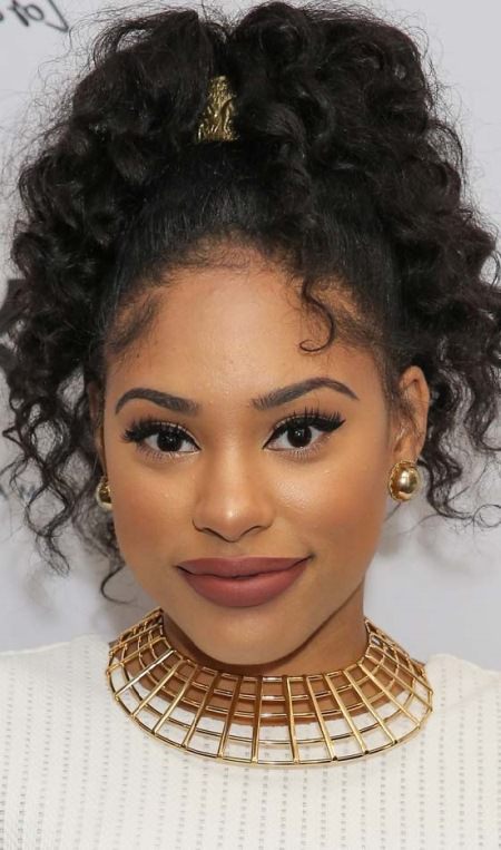 high curly ponytail hairstyles for round faces