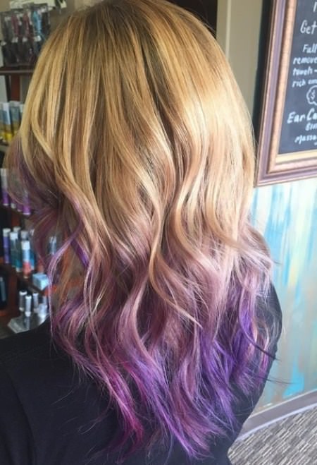 layer bronde waves lavender ombre hair and purple ombre