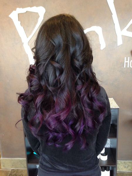 long black purple hair with curly ends lavender ombre hair and purple ombre
