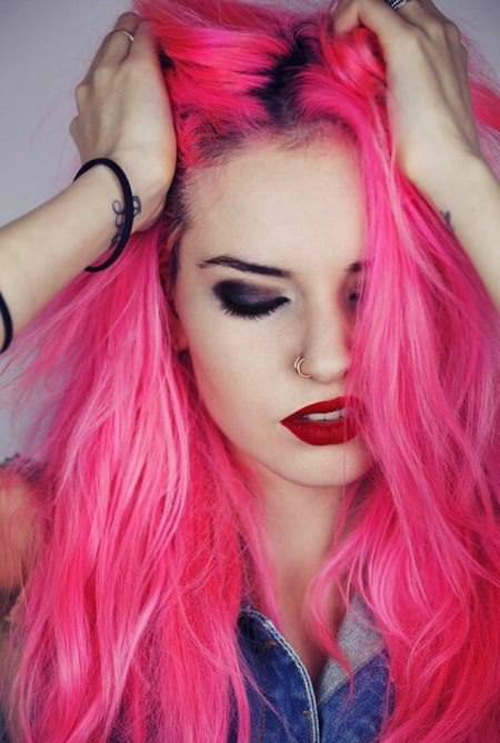 long punky pink color hairstyles for long hair