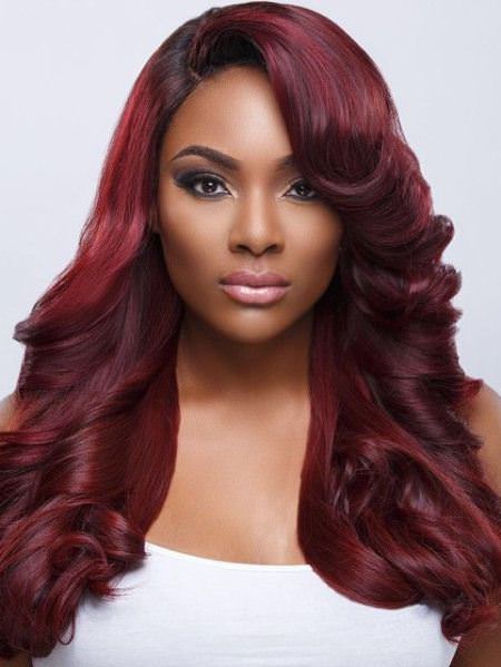 medium to long burgundy waves black women hairstyles