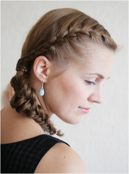 parted crown and fishtail braided hairstyles