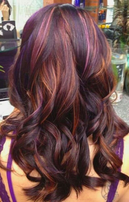 purple hair with balayage highlights with dark brown base lavender ombre hair and purple ombre
