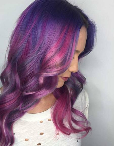 soft mauve metallic balayage pastel hair color