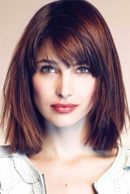 straight to point medium length haircuts with bangs