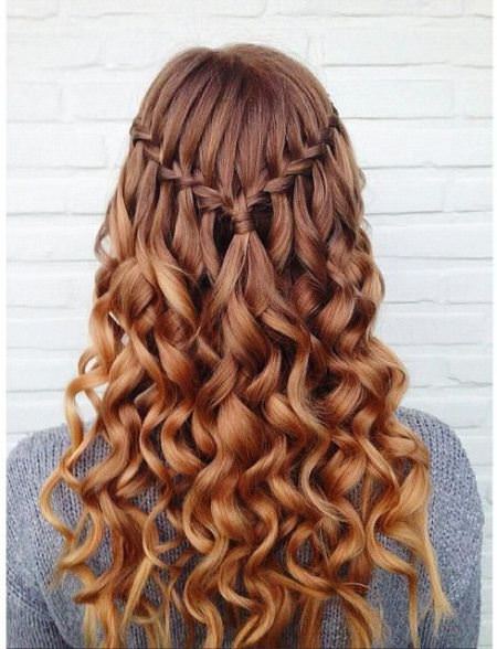 waterfall braid curly hairstyles for girls
