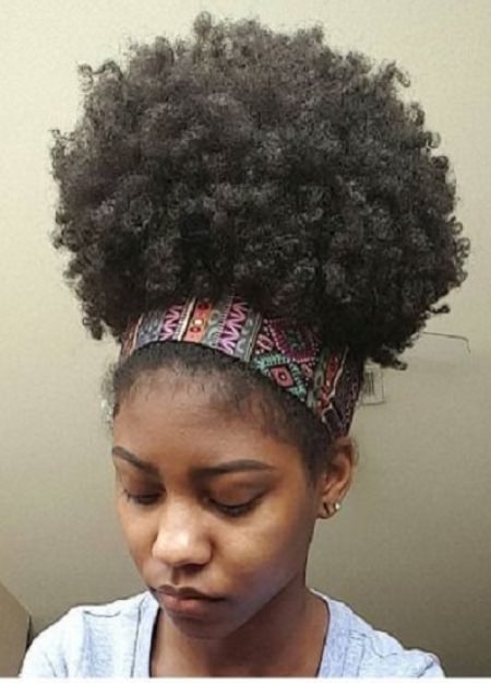 Afro Puff with headband natural hairstyles for short hair