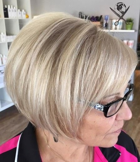 Angled ash blonde bob hairstyles for older women
