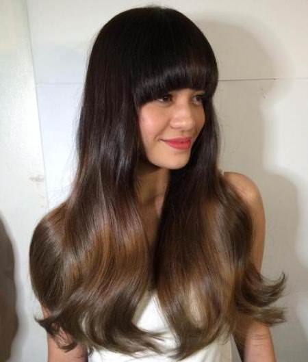 Mega thick bangs with ombre hair color