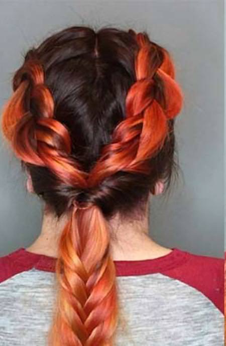 Multicolored braided waves sensational red hair color