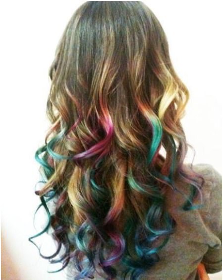 Multicolored highlights stylish ombre straight hair