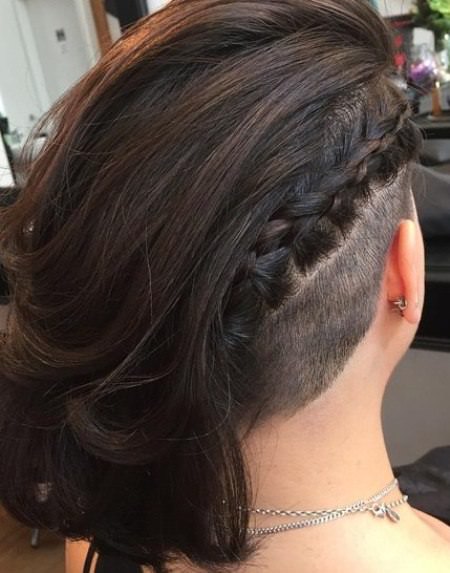 Shaved with diagonal braid medium length hairstyles for women