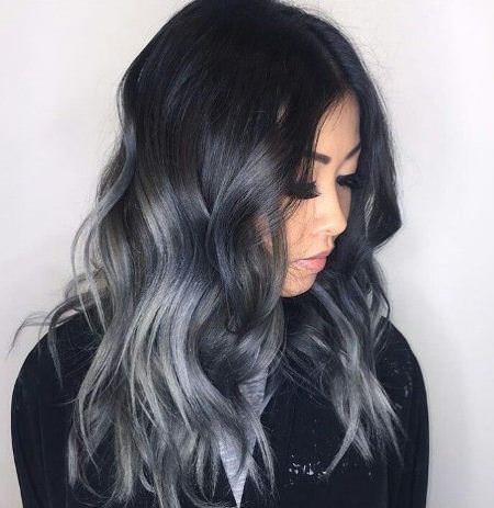 black to grey ash blonde and silver ombre