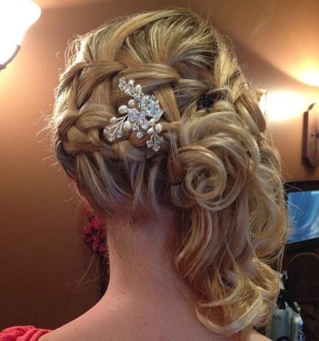 braided side curly updo medium curly hairstyles for every ocassion