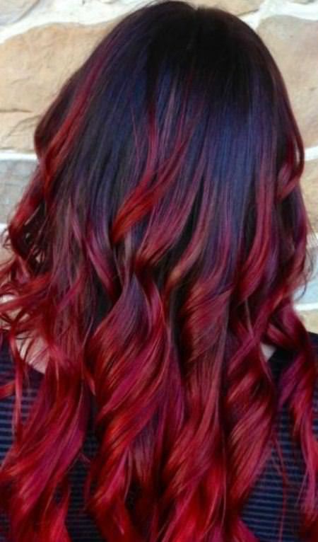 bright and bold black to red hair stylish ombre straight hair