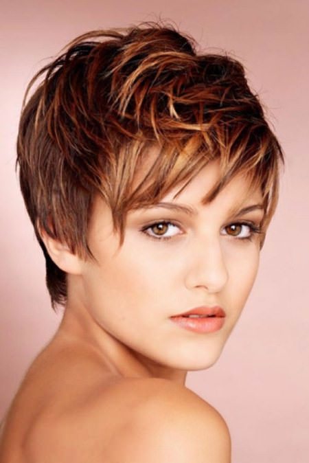caramel disconnected wavy pixie cuts