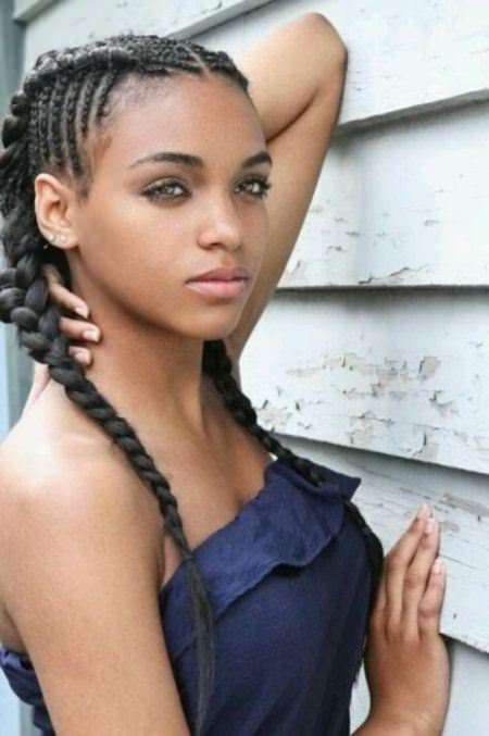 center parted crown fishtail french braids for black women