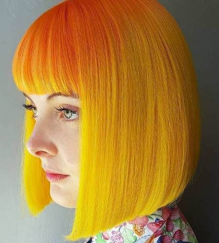 citrus sunset cut with bangs different long bob with bangs