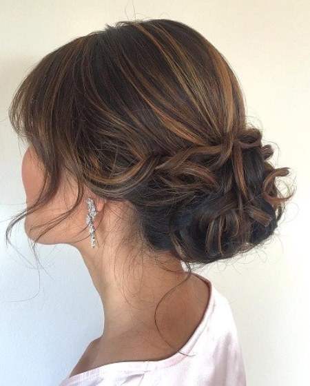 curly low updo with bangs updos for thin hair