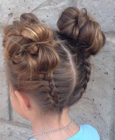 dutch braids into voluminous bun hairstyles for little girls