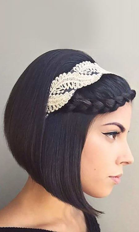 front braid with sparkling headband wedding hairstyles for short hair