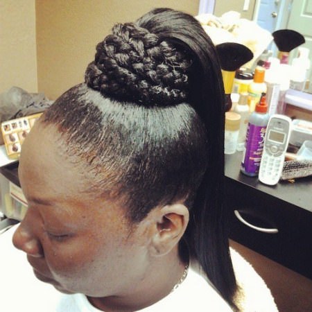 high ponytail with wrapped braids black ponytail hairstyles