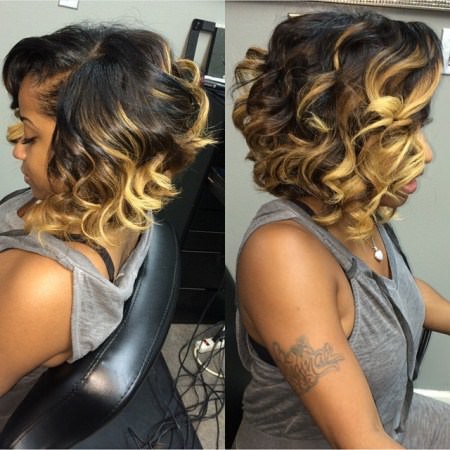 highlighted long curly bob hairstyle