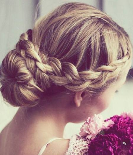 low bun with crown braids updos for thin hair