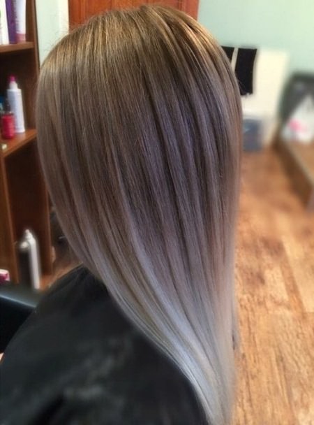 medium choppy cut with ash ombre ash blonde and silver ombre