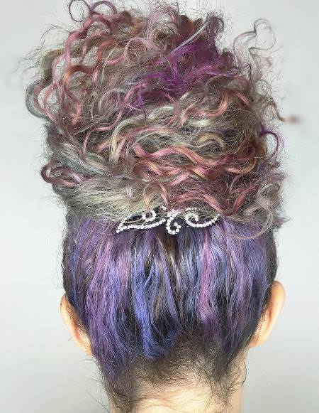naturally curly Updo pastel highlights natural curly hairstyles