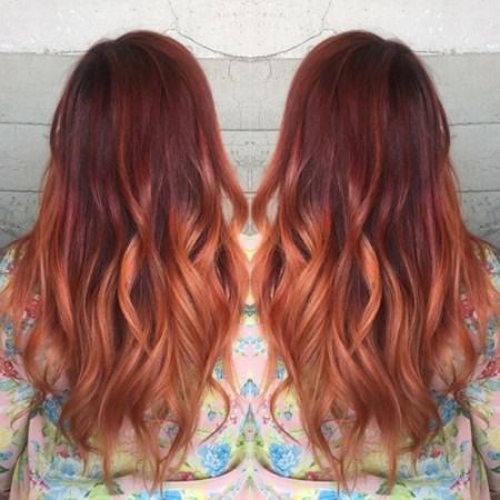 patchy peachy red ombre hair